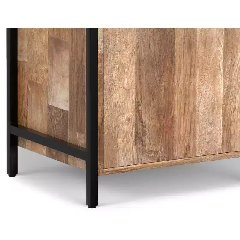 Paola SOLID MANGO WOOD 74 inch x 20 inch Modern Industrial Narrow Bookshelf with Cabinet in Natural