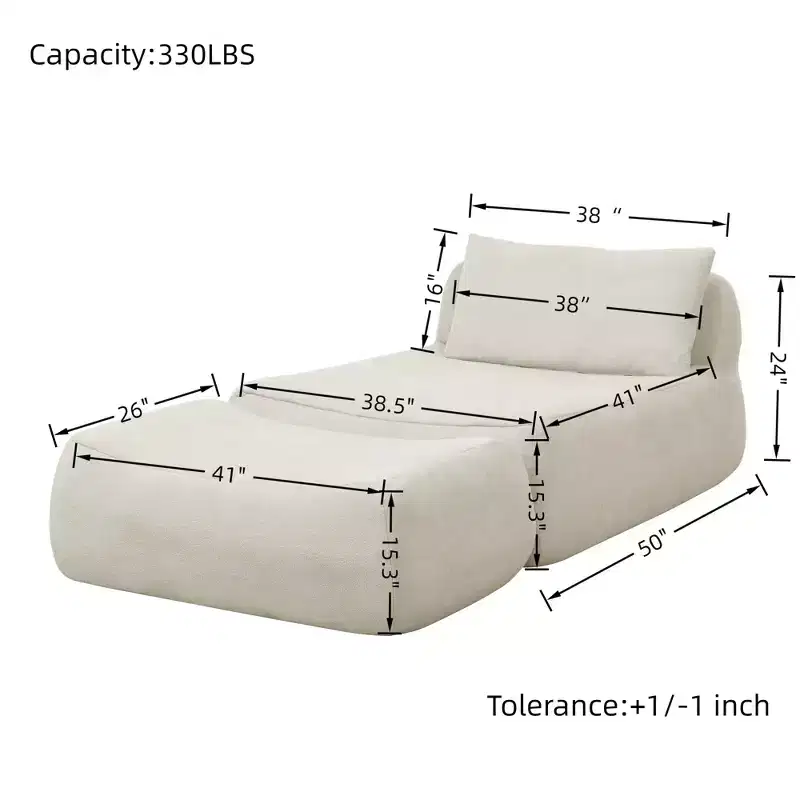 GDFStudio Judy 2 Piece Chenille Bean Bag Chair with Ottoman and Waist Pillow