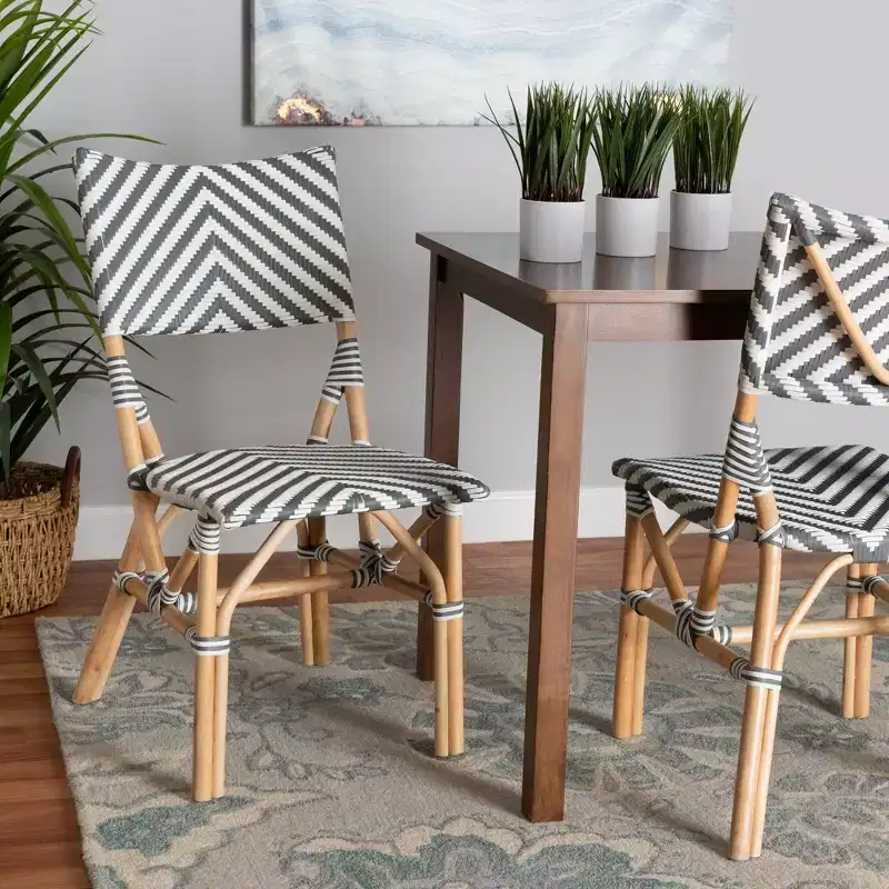 French Bistro Style Rattan Dining Chair with Woven Seat and Curved Back – 18.9
