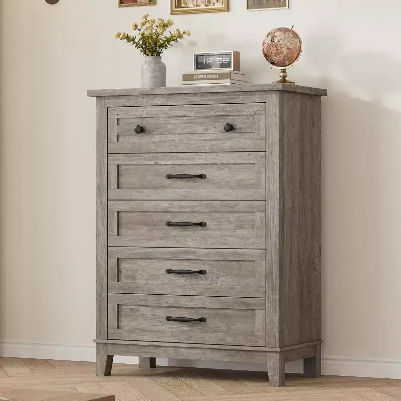 5 Dresser for Bedroom, 41.3 Tall Vertical Drawer Dresser with Storage Freestanding, Wooden Closet Storage Chest for Living Room, Bedroom