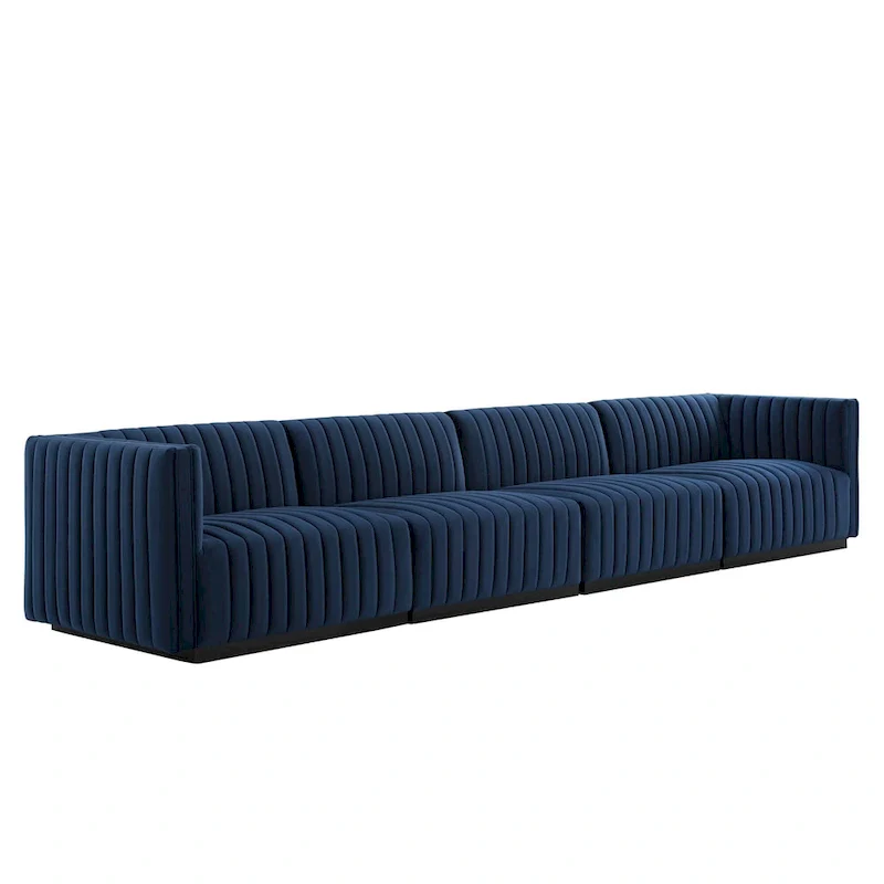 Channel Tufted Velvet Upholstered Sofa