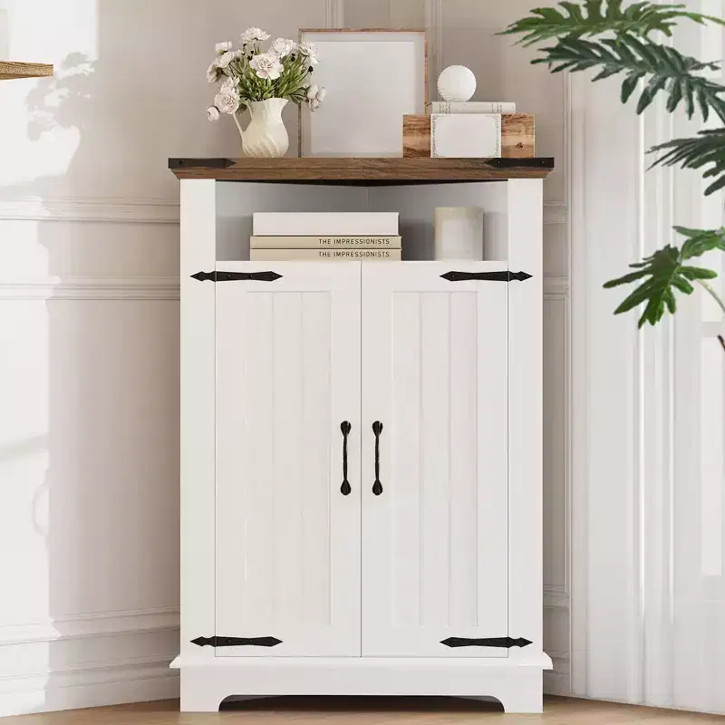 Floor Corner Cabinet, Small Freestanding Bathroom Cabinet, Space Saver Coffee Bar Cabinet, Narrow Kitchen Pantry Cabinet for Living Room Bathroom