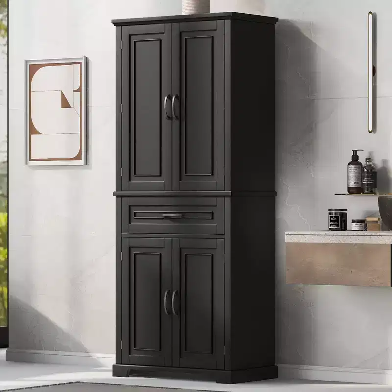 Okak Storage Cabinet, Tall Cabinet with 4 Doors,1 Drawer and Adjustable Shelf, Cabinet for Lving Room, Office