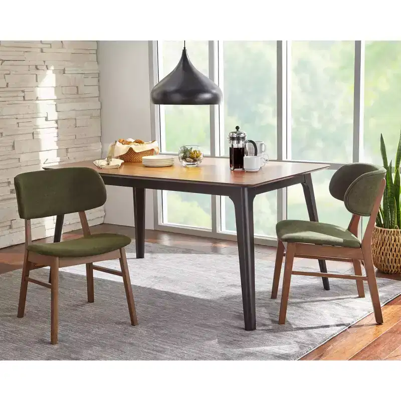 Mid-Century Modern Rectangular Dining Table, Walnut/Black, MDF & Rubberwood Frame, Seats 4