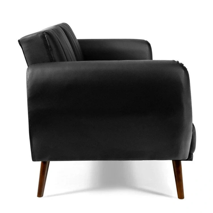 Convertible Sofa Bed with Adjustable Backrest and Faux Leather Upholstery