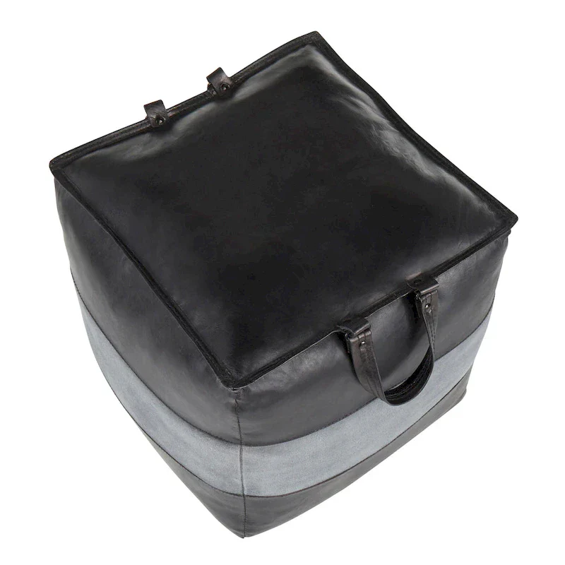 Leather & Canvas Pouf Ottoman – Brown/Tan, Black/Grey, Espresso/Tan – 1 Person