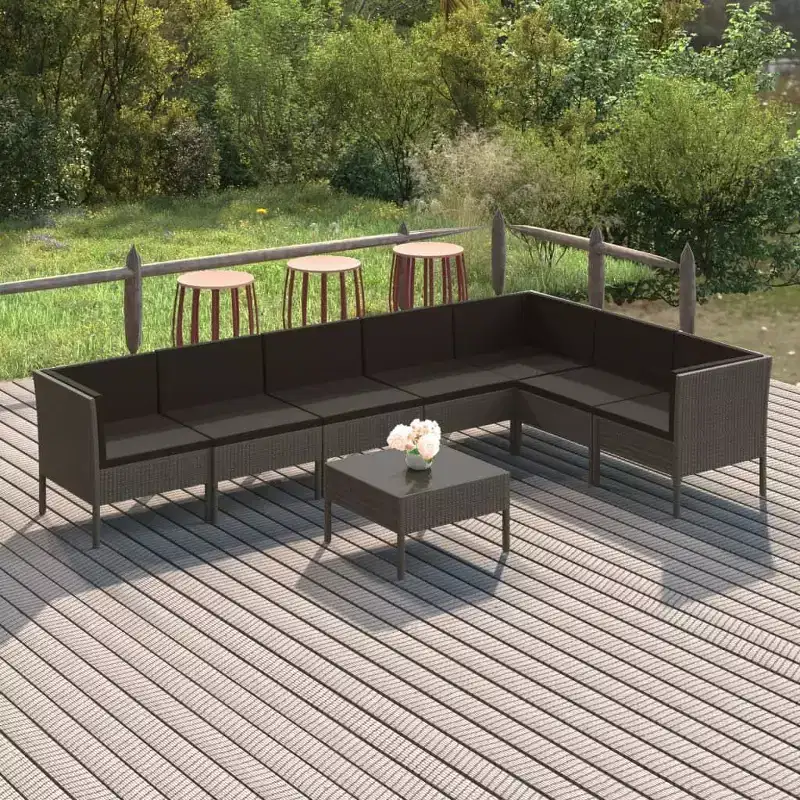 vidaXL Patio Lounge Set Outdoor Sectional Sofa Set Table Poly Rattan Gray