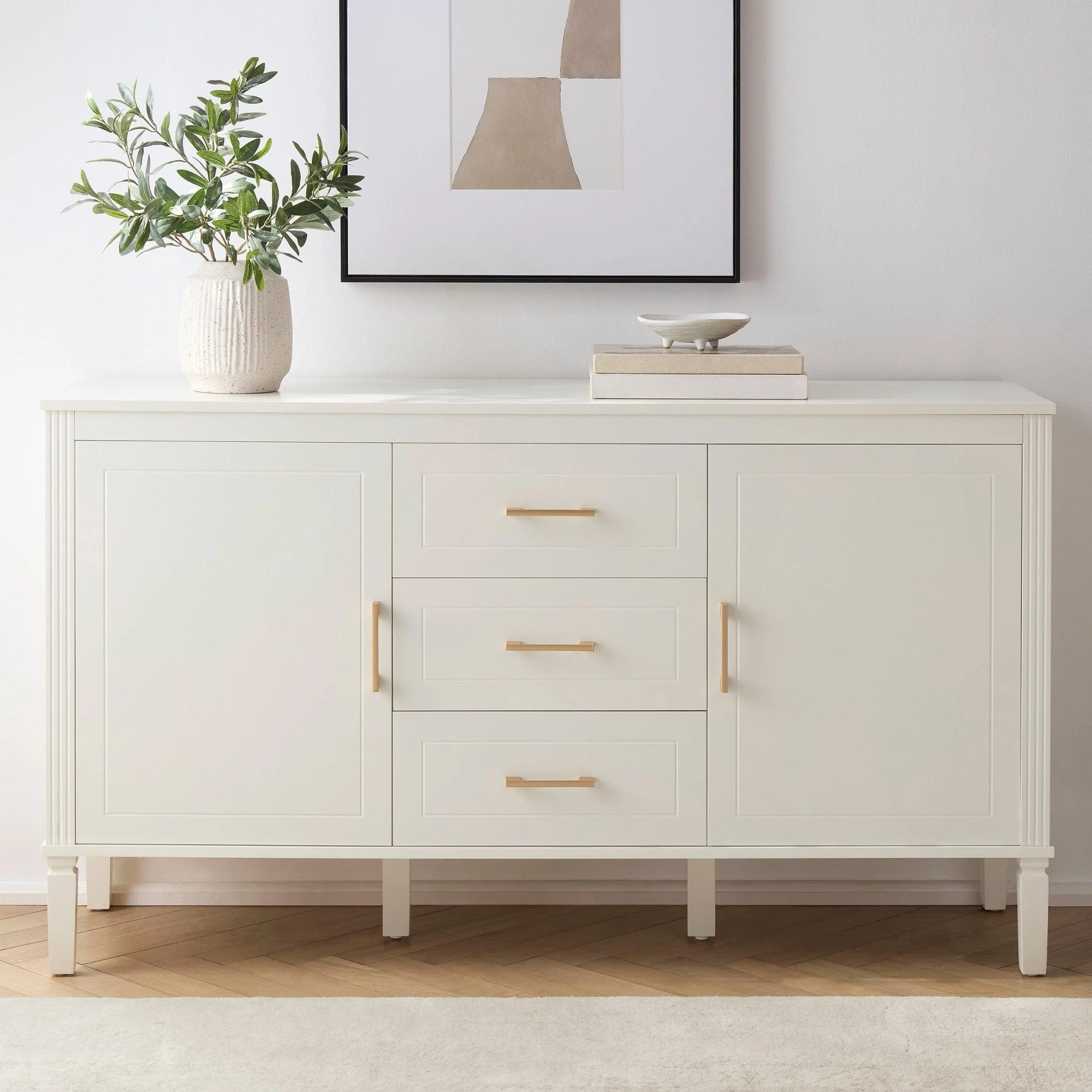 Classic Natural Painted Sideboard with Doors and Drawers for Living Room