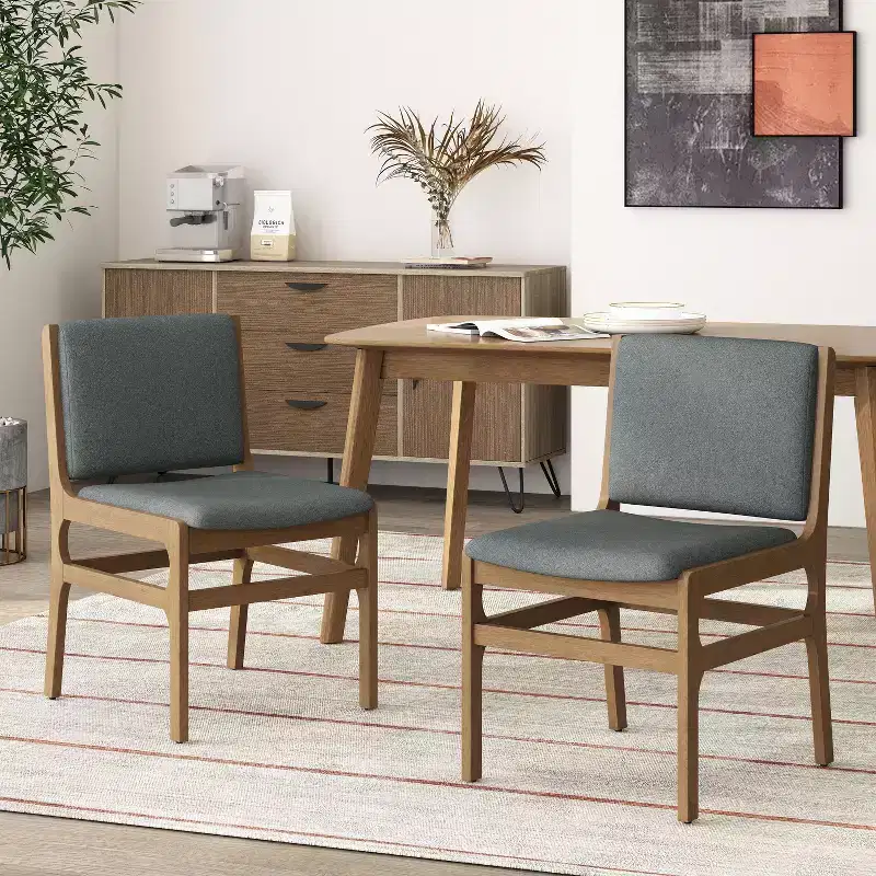 Okak Set of 2 Modern Dining Chairs, Fabric Dining Room Chairs, Upholstered Kitchen Side Chairs with Curved Backrest & Metal Frame