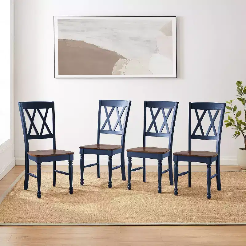 Crosley Shelby 4pc Dining Chair Set Navy: Traditional Design, Rubberwood Frame, X-Back