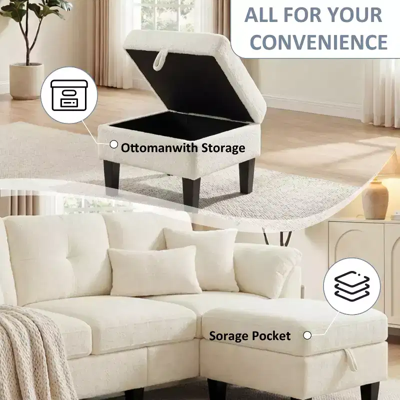 Dyonery 76.4-inch Modern Style Three-seater Sofa with Armrests and Pillows in Chenille Beige