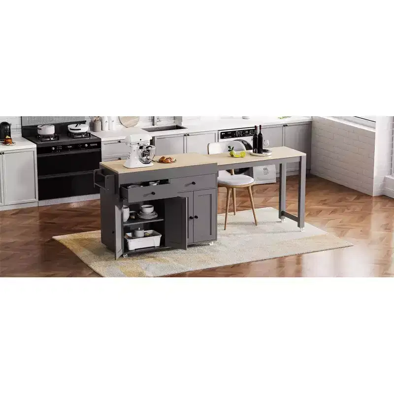 Kitchen with Dining Table, Kitchen Table with Outlet,2 Drawers 2 Side Shelves