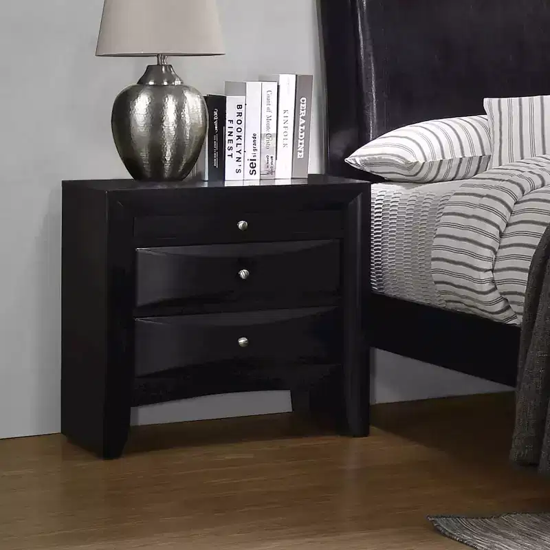2-Drawer Nightstand Black, Tropical Hardwood, Brushed Chrome Knobs