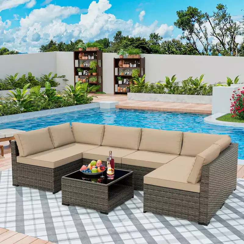UPTIOT 7-Piece Wicker Outdoor Patio Conversation Sofa Set