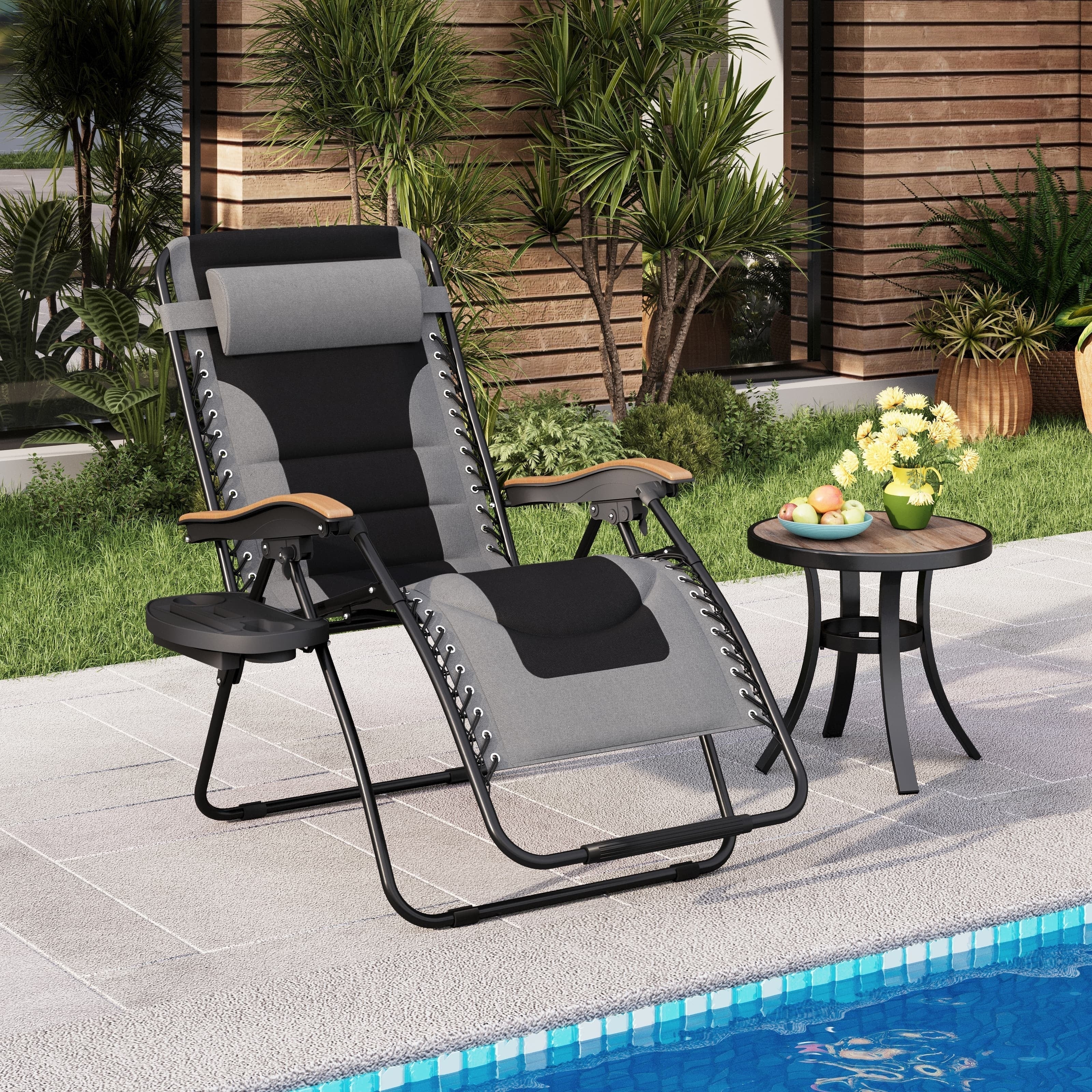 Oversize XL Padded Zero Gravity Lounge Chair Wider Armrest Adjustable Recliner with Cup Holder - N/A