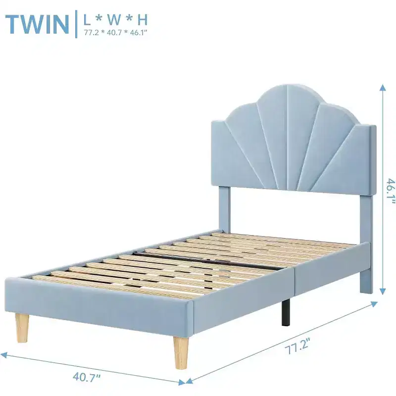COZONY Twin / Twin XL Upholstered Bed Frame  Adjustable Headboard, Velvet, Sturdy Slats, No Box Spring Needed