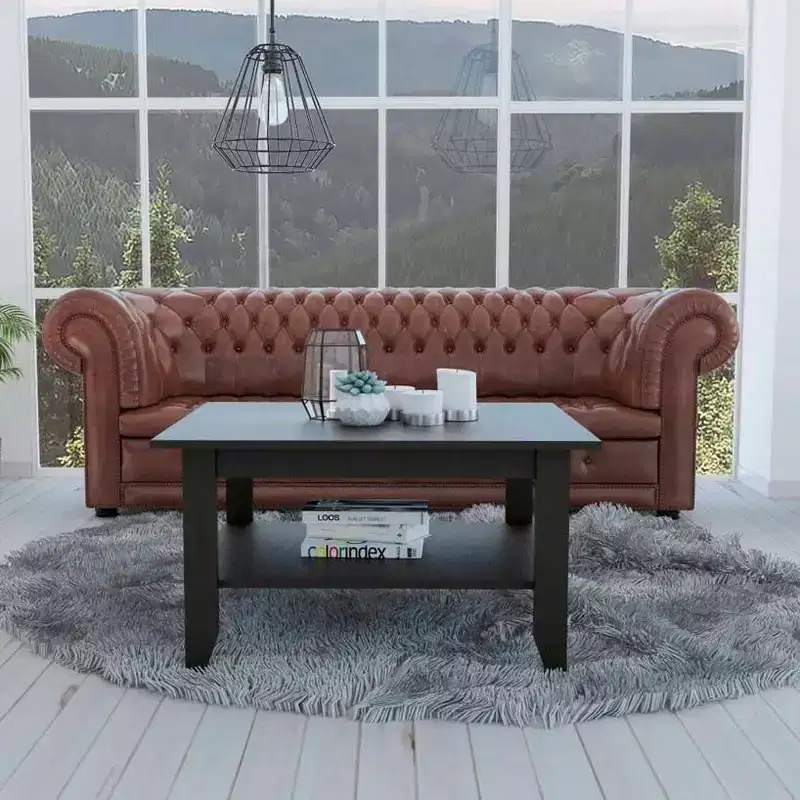 Modern Minimalist Coffee Table, Black, 31.5
