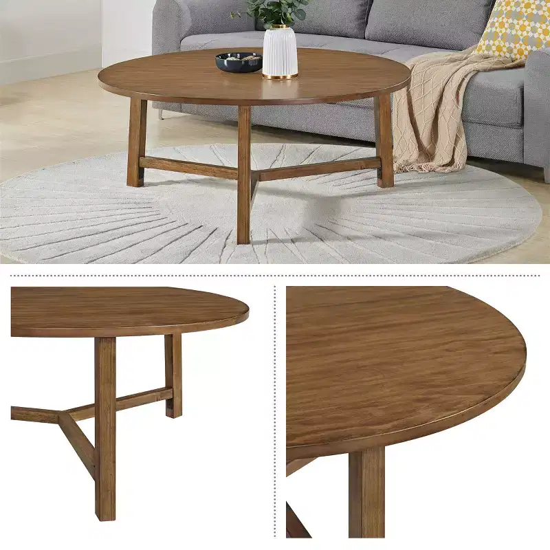 Alaterre Furniture Newbury 44-inch Round Coffee Table, Solid Wood Farmhouse Living Room Table, Pecan Finish