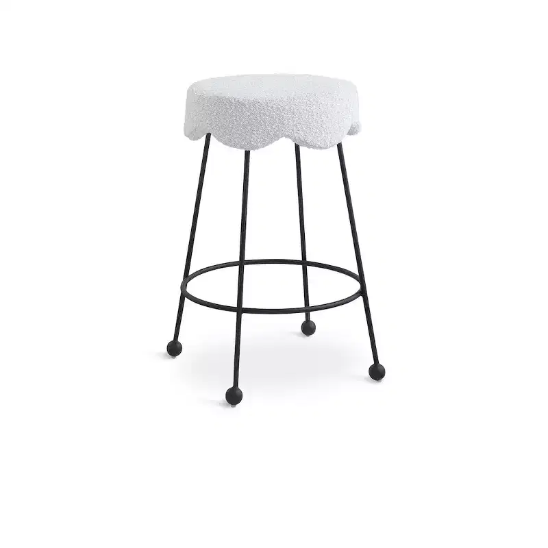Cream Velvet Round Counter Stool, Backless, Seats 1