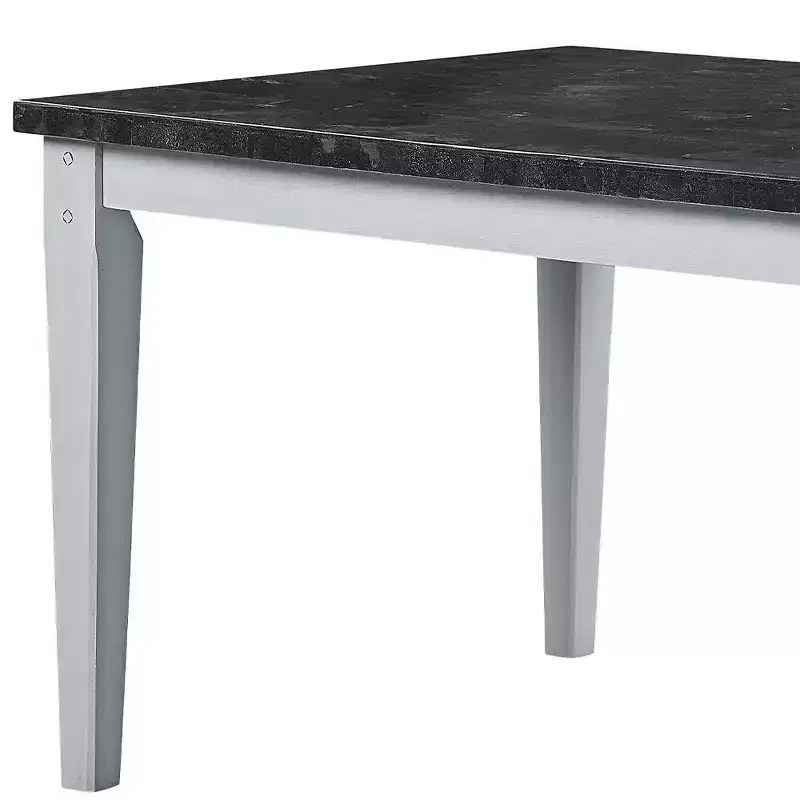 Acme Furniture 64 Lanton Dining Table Marble Antique White Finish
