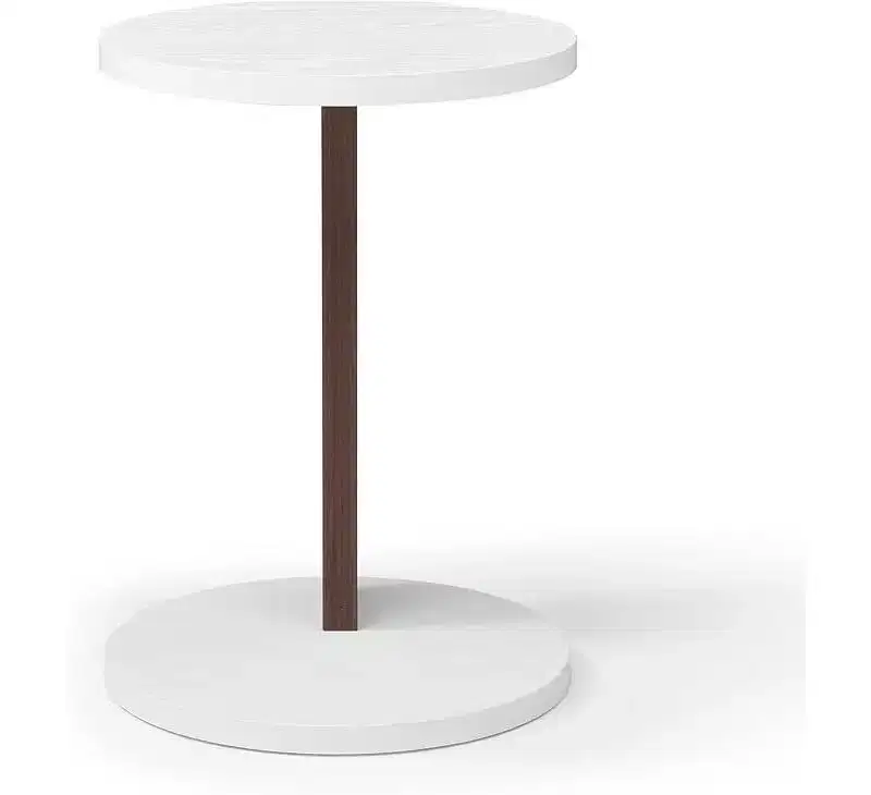 Small End Table, Rustic Round 2-Tier Side Table, Living Room Couch Tray Table, Modern C-Shaped Couch Table with Wood Frame for Bedroom Small Spaces