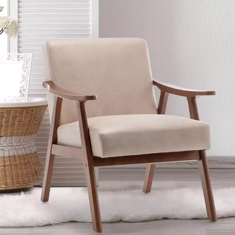 Accent Velvet Armchair, Mid Century Modern Chairs With Ergonomic Backrest, Single Lounge Reading Armchair With Solid Wood Frame For Living Room