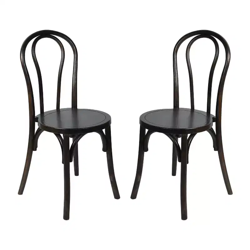 Emma and Oliver Set of 2 Solid Wood Thonet Style Stack Dining Chairs