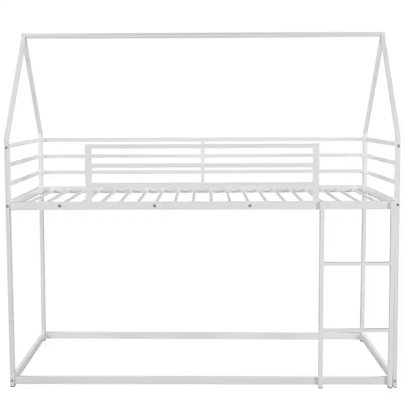 Metal Twin over Twin House-Shaped Bunk Bed with Built-in Ladder
