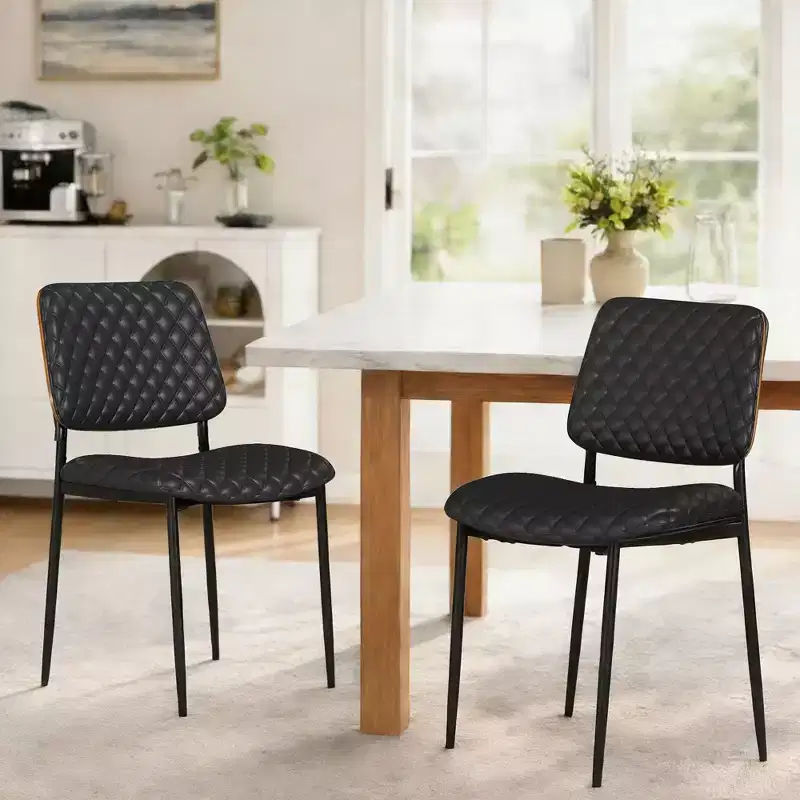 TYBOATLE Mid Century Dining Chairs Set of 2, Quilted PU Leather Kitchen Chairs with Bentwood Back, Industrial Upholstered Side Chairs