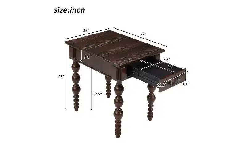 TUYOHW Farmhouse End Table with Drawer & Bubble Design Spindles, Living Room Side Table with Waterproof Acacia Wood Veneer Top, Vintage Nightstand