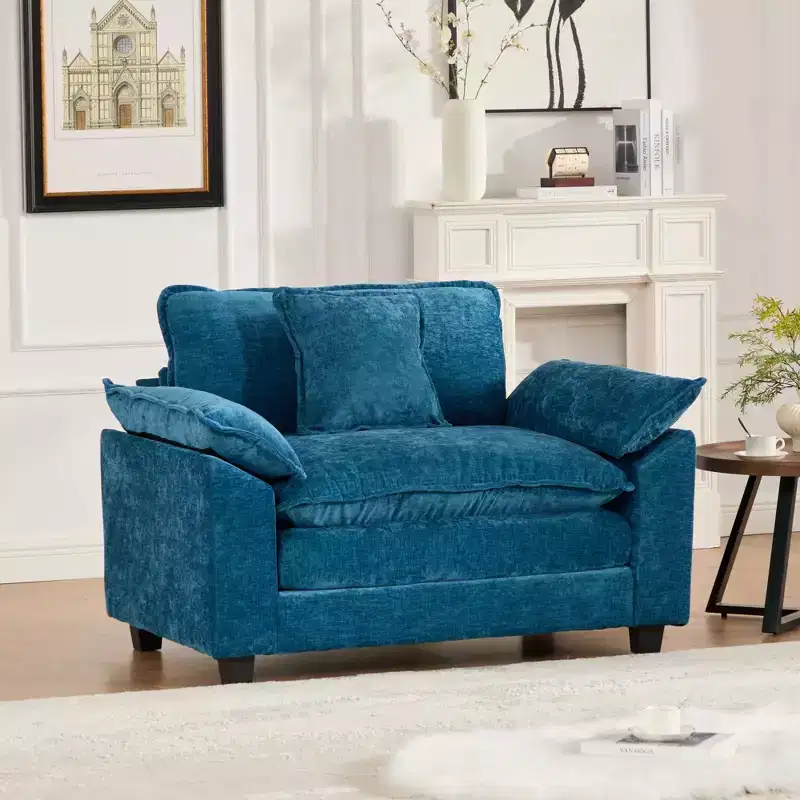 Cloud Sofa Single Seat, Modern Sectional Couch, Comfy Double Layer Upholstered Seat Cushion, Breathable Chenille Fabric