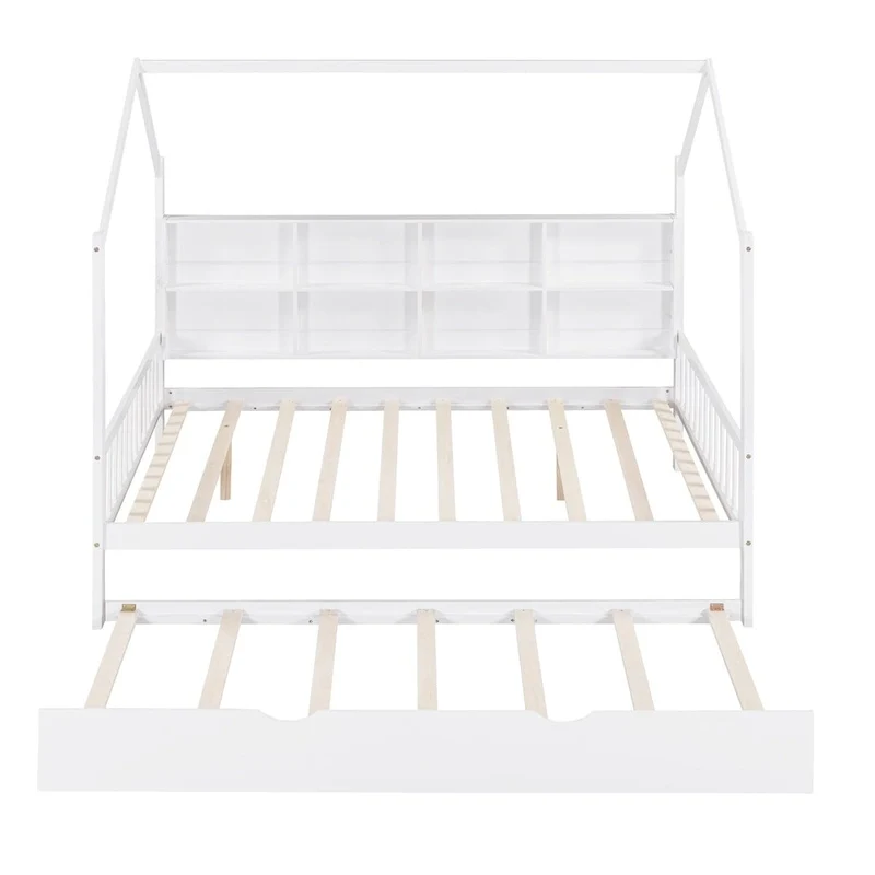 Full Solid Wood House Day Bed with Trundle