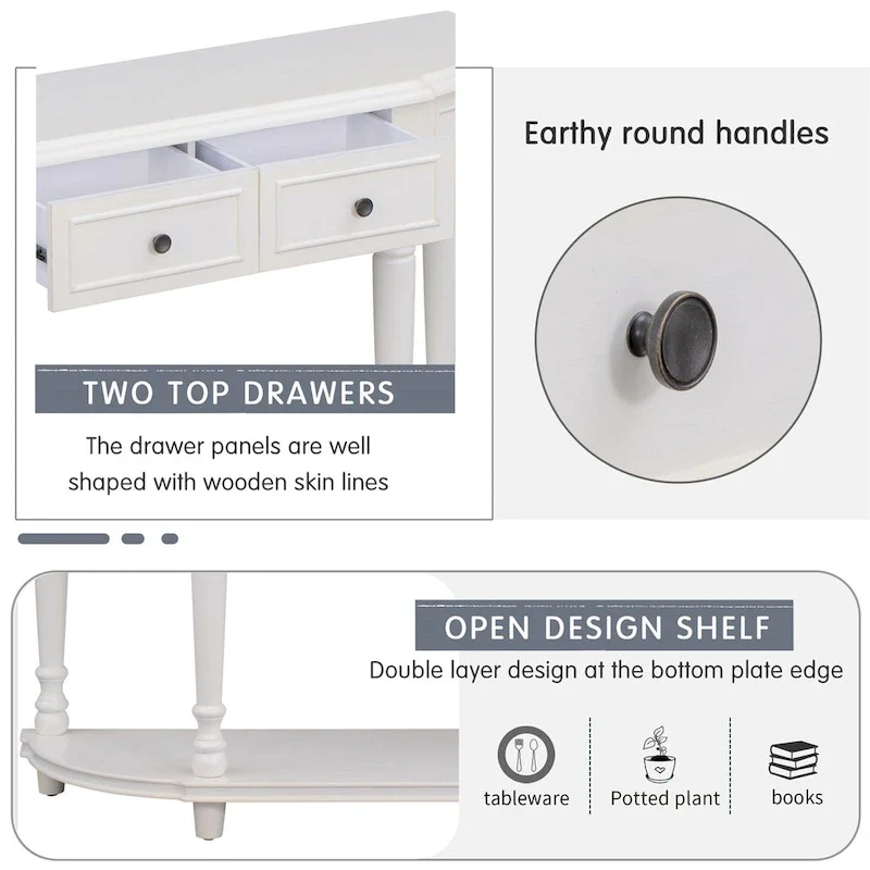 Retro Circular Curved Design Console Table with Open Style Shelf