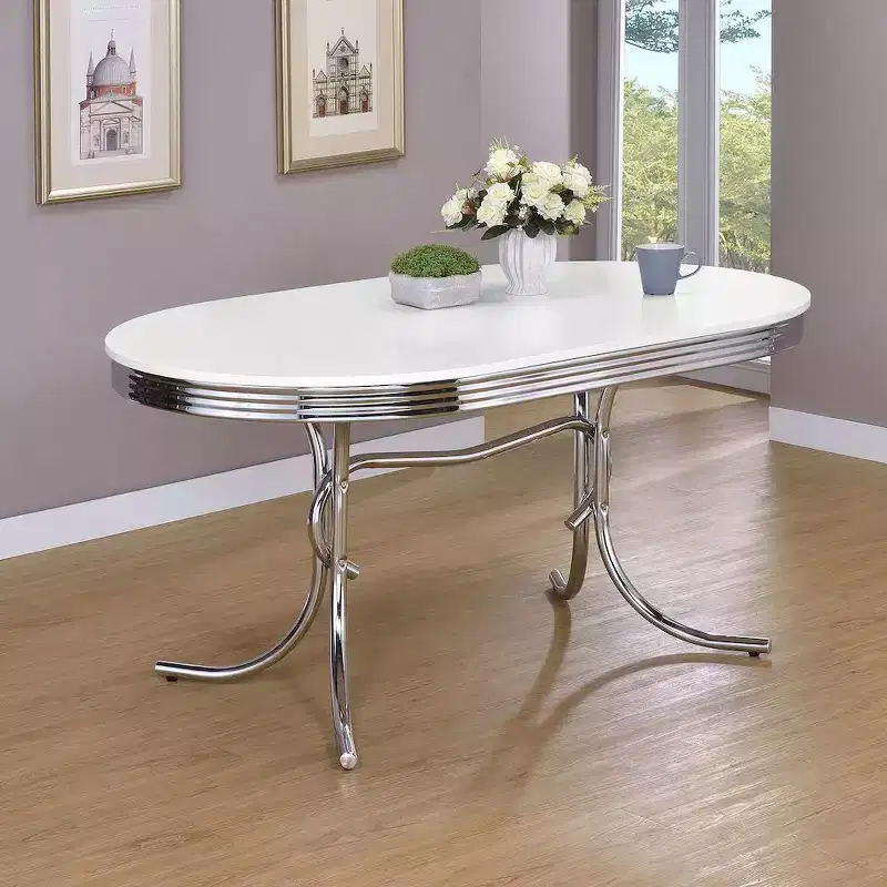 Retro Oval 60-Inch Dining Table White and Chrome