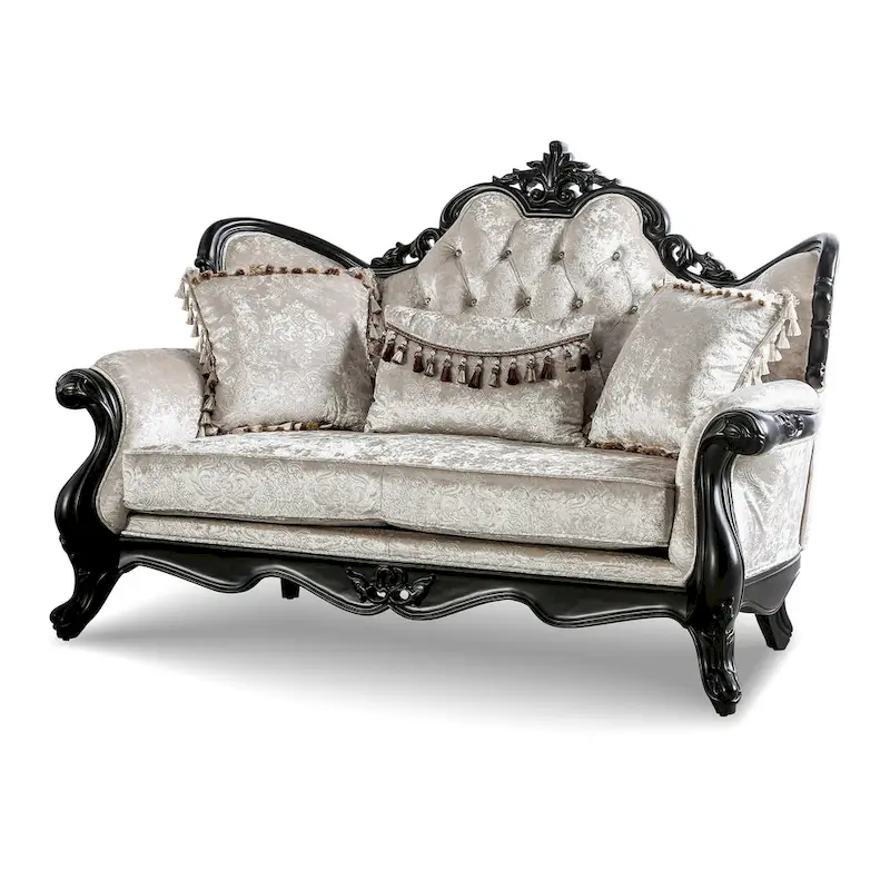 Furniture of America Clarissa Traditional Sofa Set with Button Tufted Back and Accent Pillow