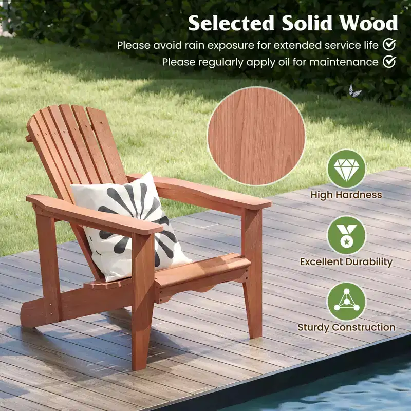 Costway 4PCS Solid Wood Garden Chair w/ High Backrest Wide Armrests & Contoured Seat