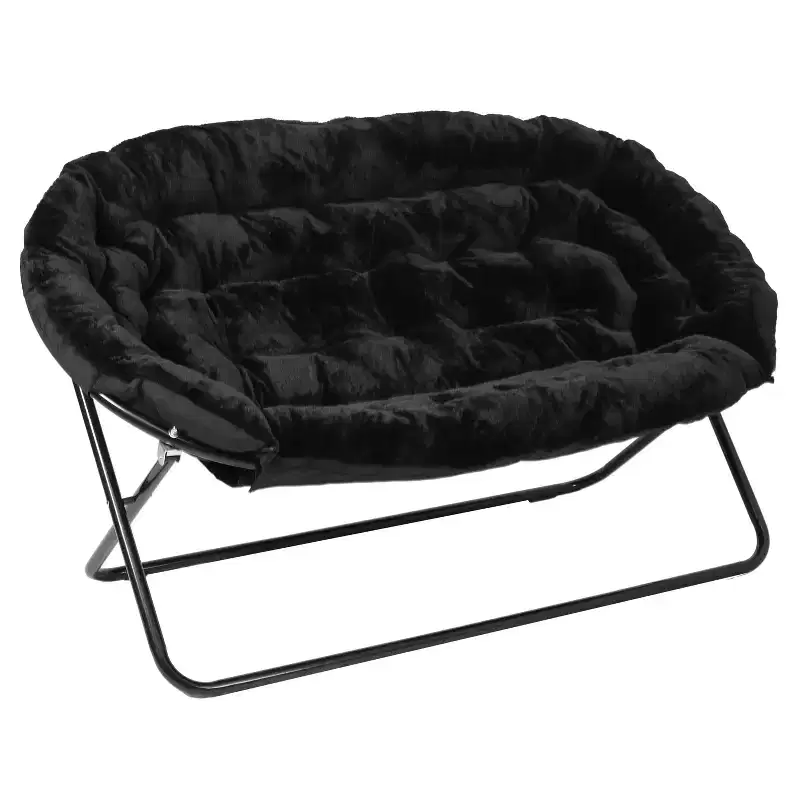 Folding Upholstered Double Saucer Chair, Steel Frame, Portable for Dorm, Living Room or Bedroom