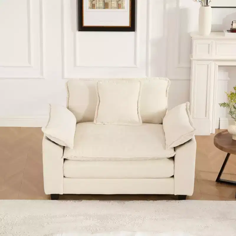 CLIHOME Cloud Sofa Single Seat, Modern Sectional Couch, Comfy Double Layer Upholstered Seat Cushion, Breathable Chenille Fabric
