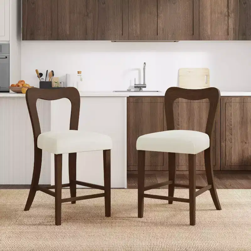 Christopher Knight Home Imamu Rubberwood Upholstered Counter Stools with Curved Open Back (Set of 2)