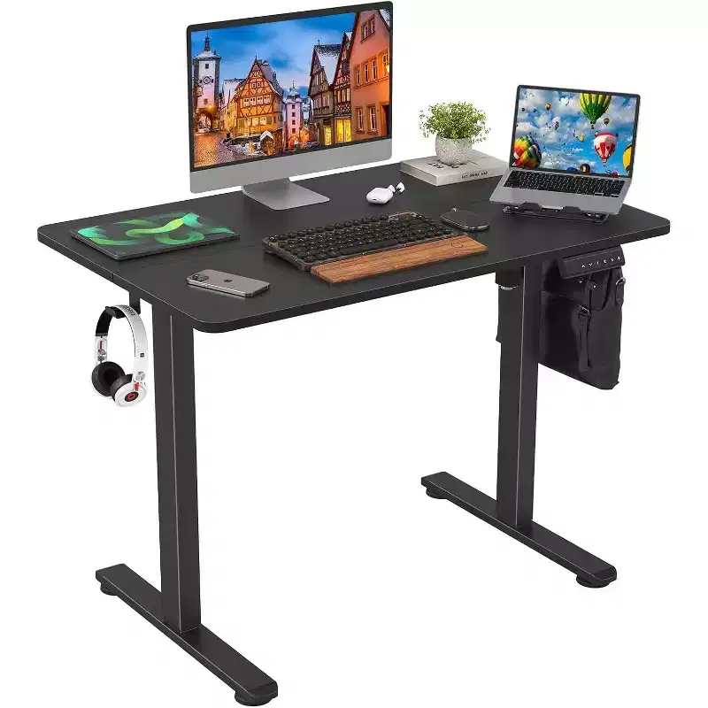 40 x 24 Electric Standing Desk Black Desktop Height Adjustable Computer Desk Stand up Home Office Desk with Splice Board