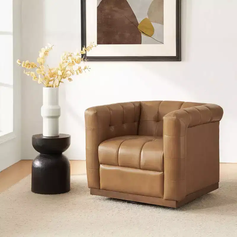 Frankie Modern Genuine Leather Swivel Club Chair| HULALA HOME