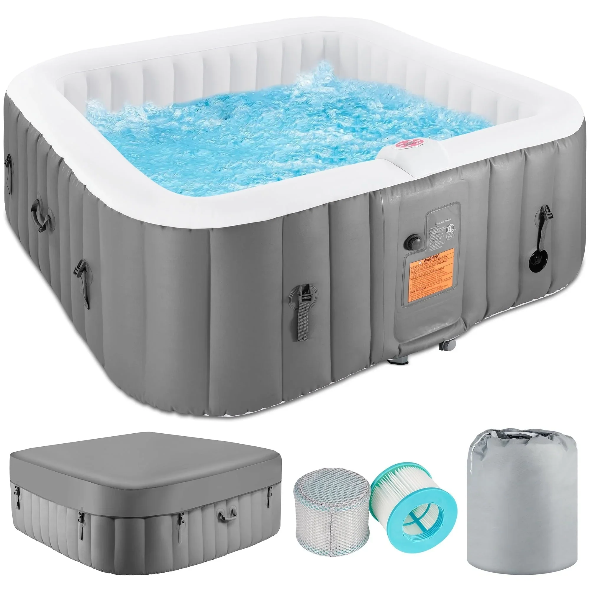 4-6 Person Outdoor Inflatable Hot Tub Spa with Control Panel & 130 Jets, Insulated Tub Cover & Floor Protector - 75¡±W