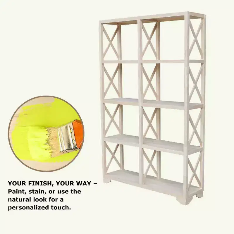 71.9" 8 Shelf Room Divider Unfinished - International Concepts: Farmhouse Style Bookcase, Hardwood Frame