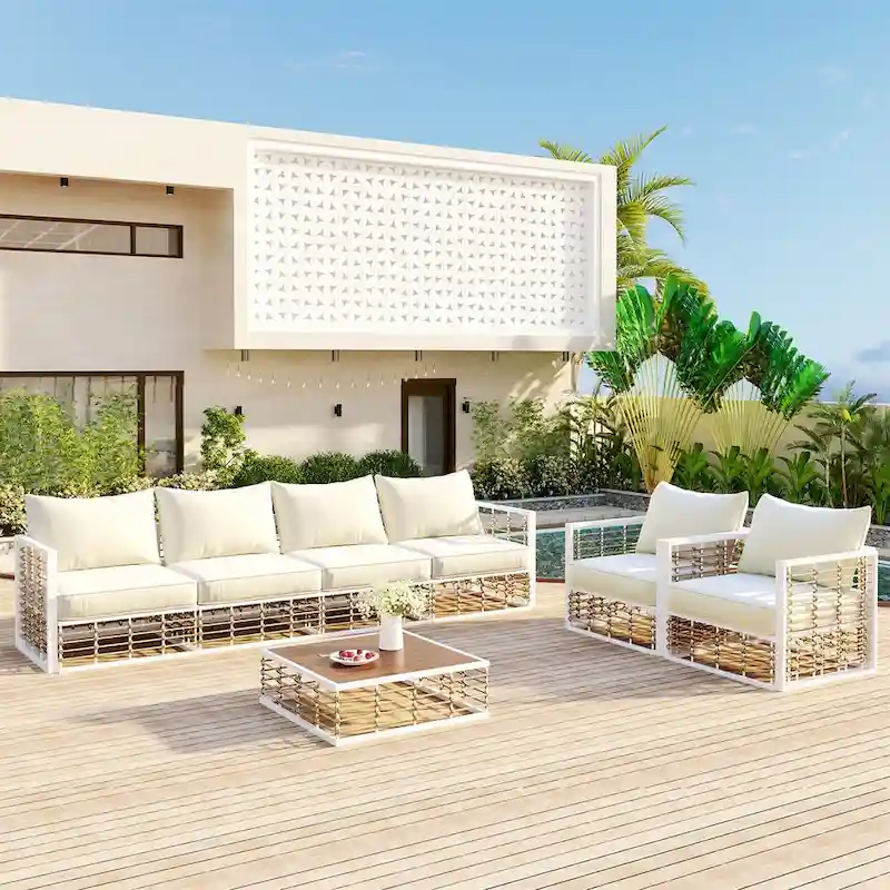 Patio Sectional Sofa Set,Garden Conversational Furniture Set,7 PCS