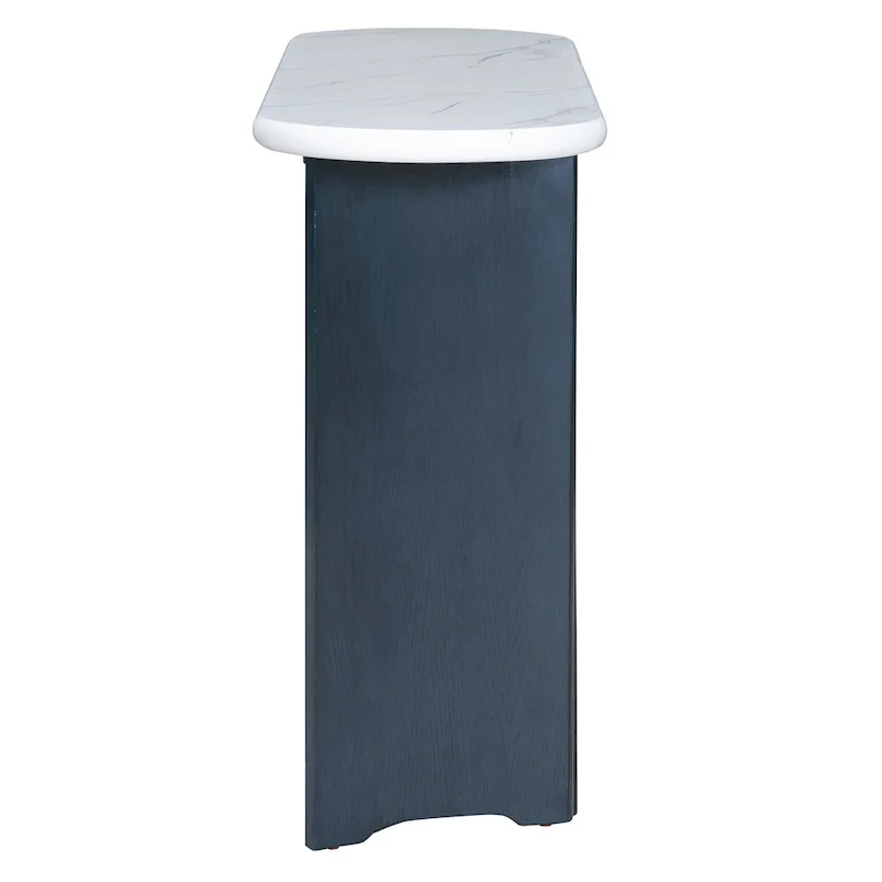 Oval Faux Marble Top Console Table Entryway Table, Narrow Sofa Table Hallway Accent Table with Triangular Base