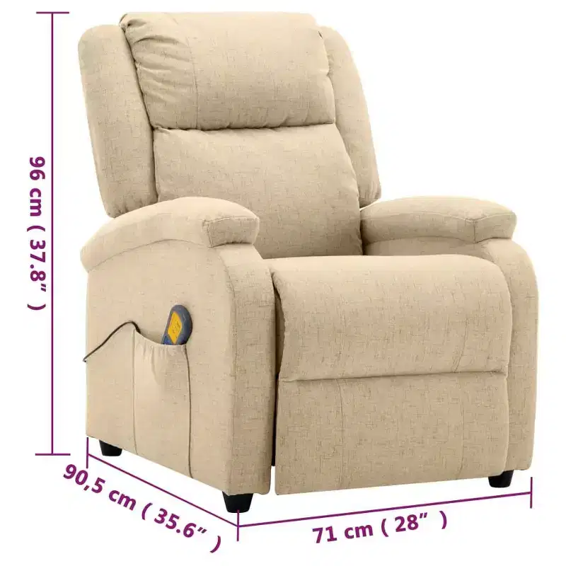 vidaXL Massage Chair Cream Polyester fabric and metal Medium