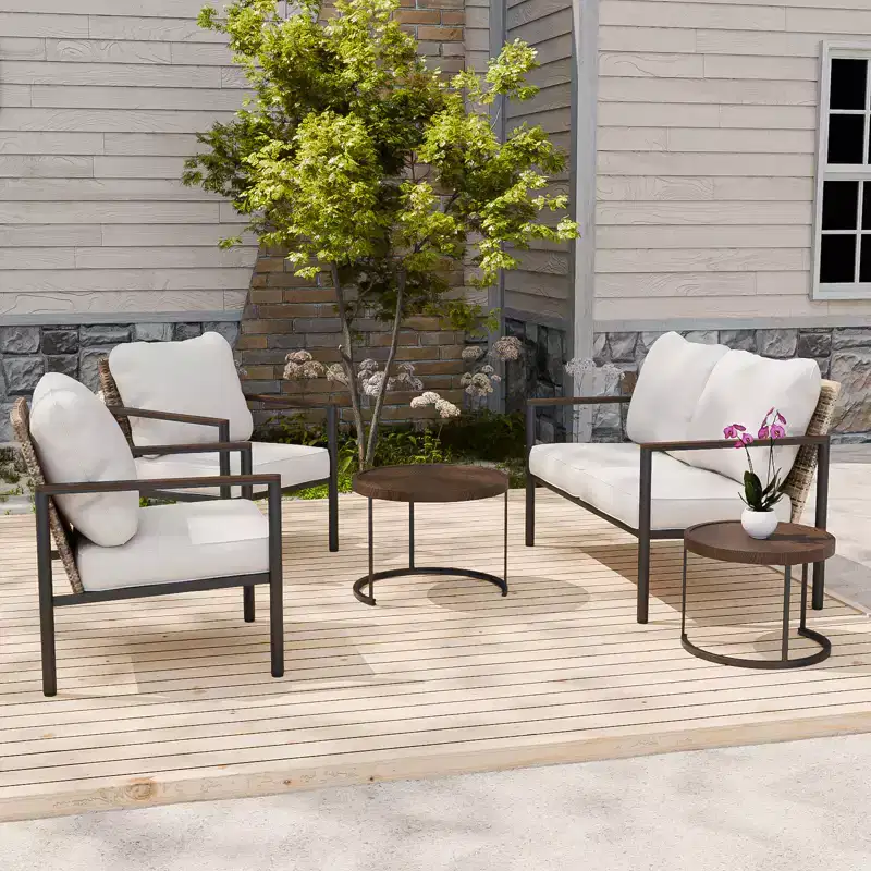 EAGLE PEAK Sunset Dune Collection Modern Outdoor Furniture Set, 5 Piece Patio Wicker Conversation Set with Cushions