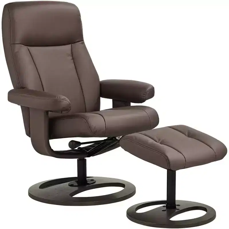 Faux Leather Recliner Chair with Ottoman Footrest, Manual Swivel, Chocolate Brown
