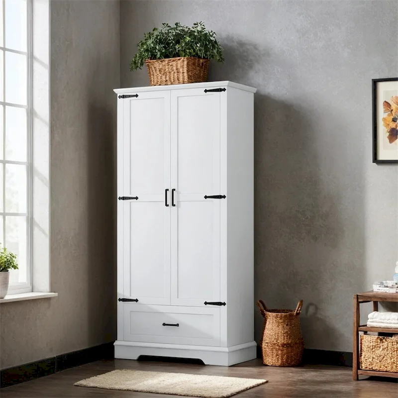 Tall Bathroom Storage Cabinet with Two Doors and One Drawer