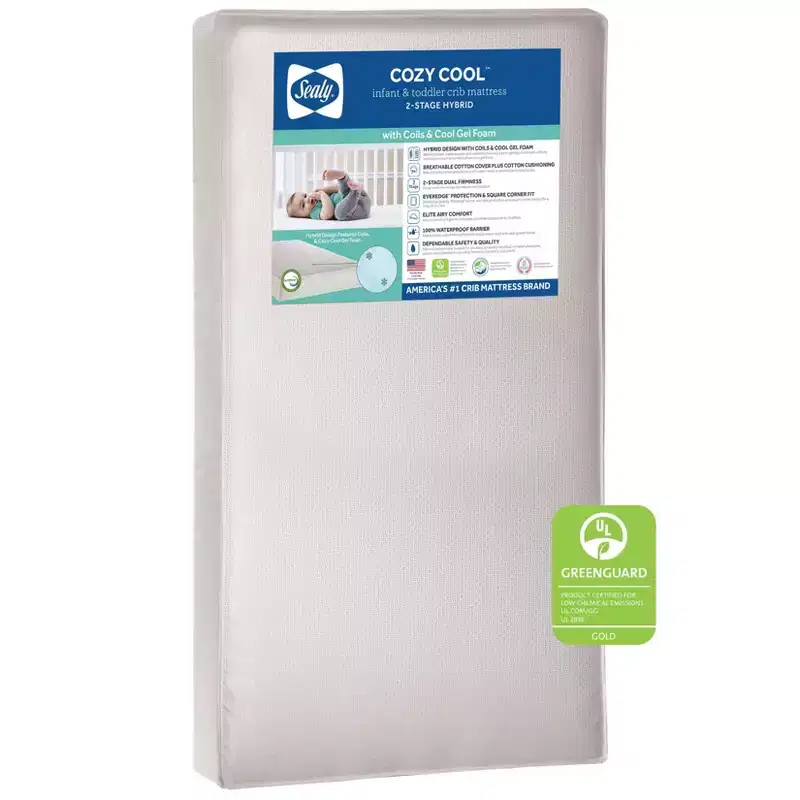 Sealy Cozy Cool 2-Stage Hybrid Crib and Toddler Mattress: Firm, Gel Foam, Hypoallergenic, 5.75" Thickness
